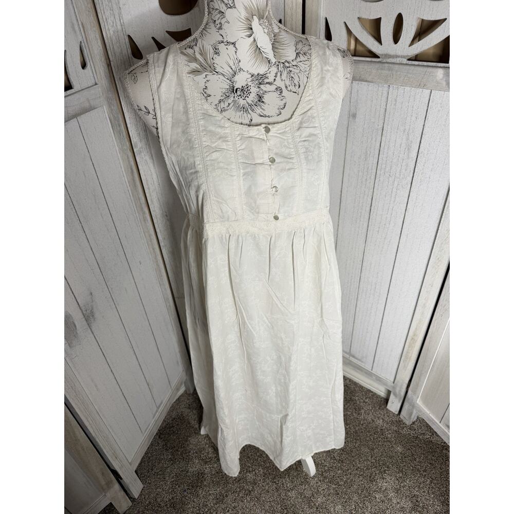 Vintage White Prairie Country Peasant Style Dress Button Top Sleeveless Small